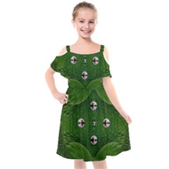 One Island In A Safe Environment Of Eternity Green Kids  Cut Out Shoulders Chiffon Dress by pepitasart