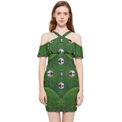 One Island In A Safe Environment Of Eternity Green Shoulder Frill Bodycon Summer Dress