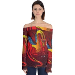 Dragon Metallizer Off Shoulder Long Sleeve Top