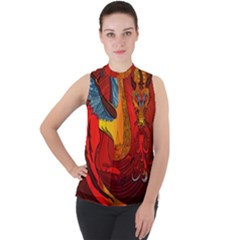 Dragon Metallizer Mock Neck Chiffon Sleeveless Top by HermanTelo