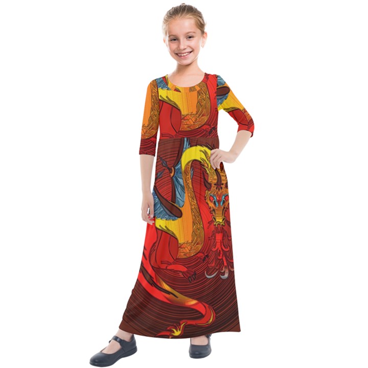 Dragon Metallizer Kids  Quarter Sleeve Maxi Dress