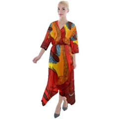 Dragon Metallizer Quarter Sleeve Wrap Front Maxi Dress