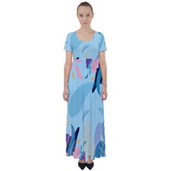 Nature Leaves Plant Background High Waist Short Sleeve Maxi Dress