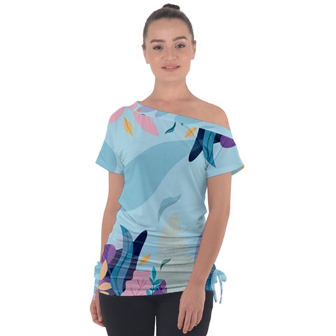 Nature Leaves Plant Background Off Shoulder Tie-up Tee by Mariart