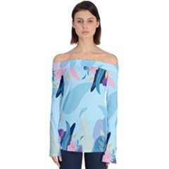 Nature Leaves Plant Background Off Shoulder Long Sleeve Top by Mariart