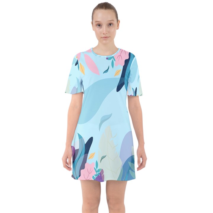 Nature Leaves Plant Background Sixties Short Sleeve Mini Dress