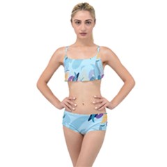 Nature Leaves Plant Background Layered Top Bikini Set