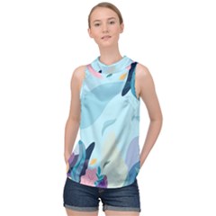 Nature Leaves Plant Background High Neck Satin Top by Mariart