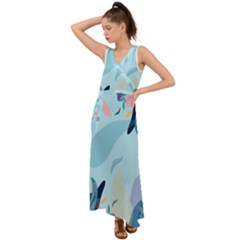 Nature Leaves Plant Background V-neck Chiffon Maxi Dress by Mariart