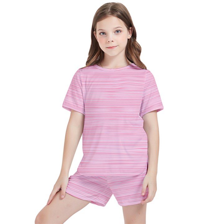 Pink knitting Kids  Tee and Sports Shorts Set