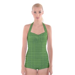 Green Knitting Boyleg Halter Swimsuit  by goljakoff