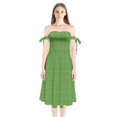 Green Knitting Shoulder Tie Bardot Midi Dress by goljakoff