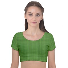 Green Knitting Velvet Short Sleeve Crop Top  by goljakoff