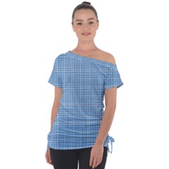 Blue knitting Off Shoulder Tie-Up Tee