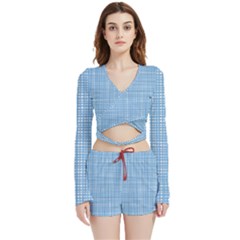 Blue Knitting Velvet Wrap Crop Top And Shorts Set by goljakoff