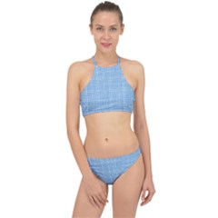 Blue Knitting Racer Front Bikini Set