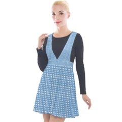 Blue knitting Plunge Pinafore Velour Dress