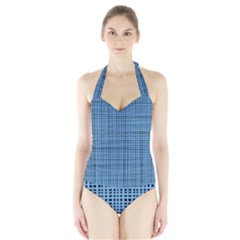 Blue Knitting Pattern Halter Swimsuit by goljakoff