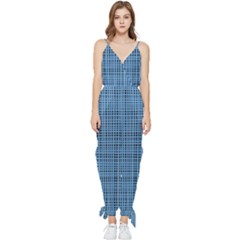 Blue Knitting Pattern Sleeveless Tie Ankle Jumpsuit