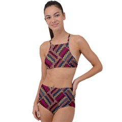 Geometric Knitting High Waist Tankini Set by goljakoff