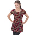 Geometric knitting Puff Sleeve Tunic Top View1