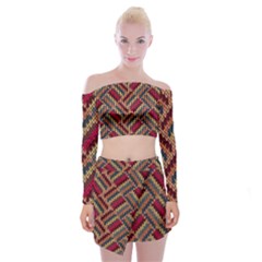 Geometric Knitting Off Shoulder Top With Mini Skirt Set by goljakoff