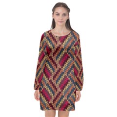 Geometric Knitting Long Sleeve Chiffon Shift Dress  by goljakoff