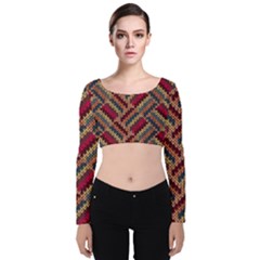 Geometric Knitting Velvet Long Sleeve Crop Top by goljakoff