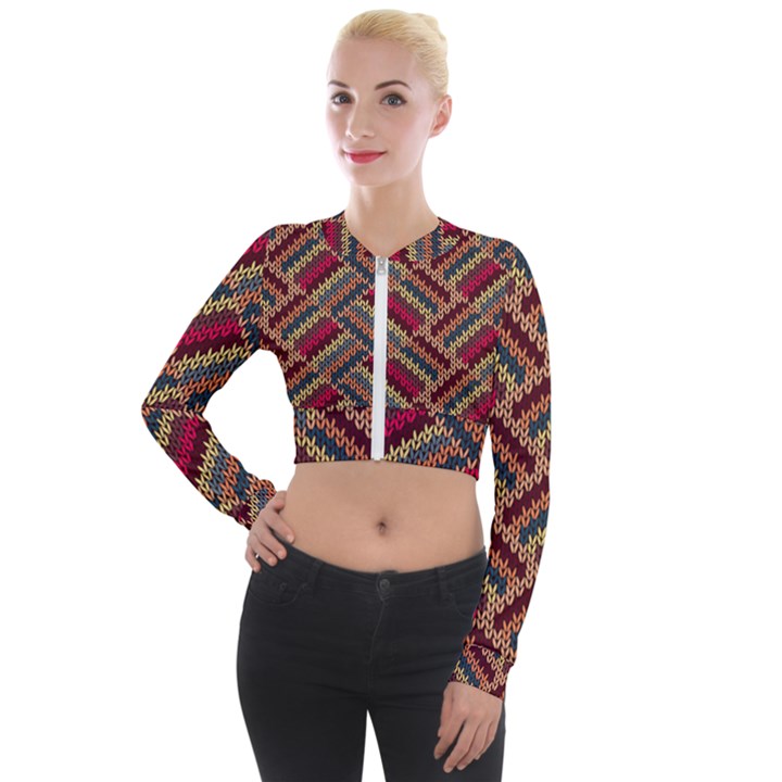 Geometric knitting Long Sleeve Cropped Velvet Jacket