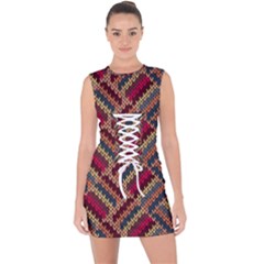 Geometric Knitting Lace Up Front Bodycon Dress by goljakoff