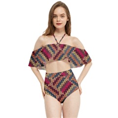 Geometric Knitting Halter Flowy Bikini Set 