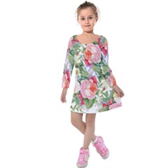 Vintage Flowers Kids  Long Sleeve Velvet Dress by goljakoff