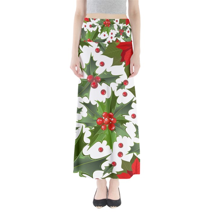 Christmas berries Full Length Maxi Skirt