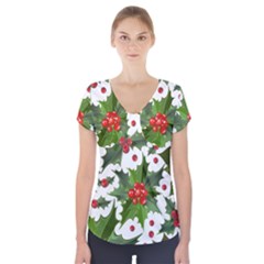 Christmas Berries Short Sleeve Front Detail Top by goljakoff