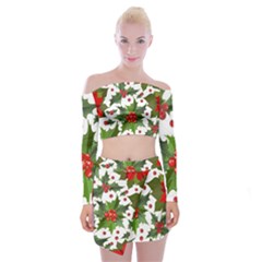 Christmas Berries Off Shoulder Top With Mini Skirt Set by goljakoff