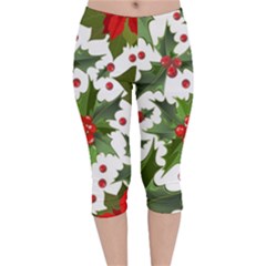 Christmas Berries Velvet Capri Leggings  by goljakoff