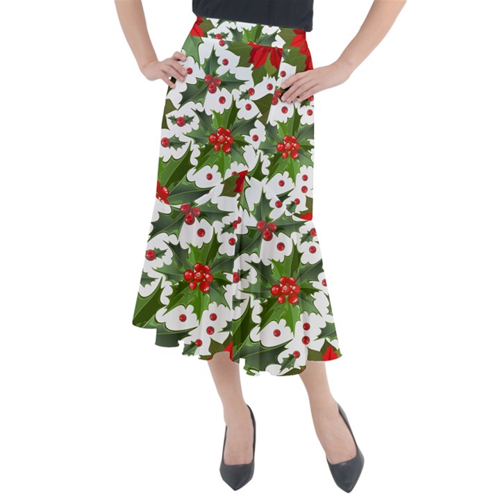 Christmas berries Midi Mermaid Skirt