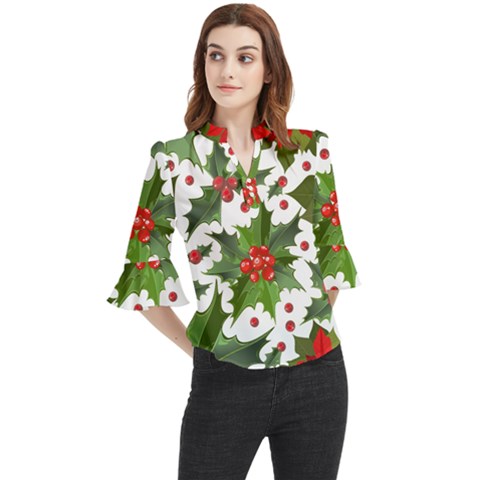 Christmas Berries Loose Horn Sleeve Chiffon Blouse by goljakoff