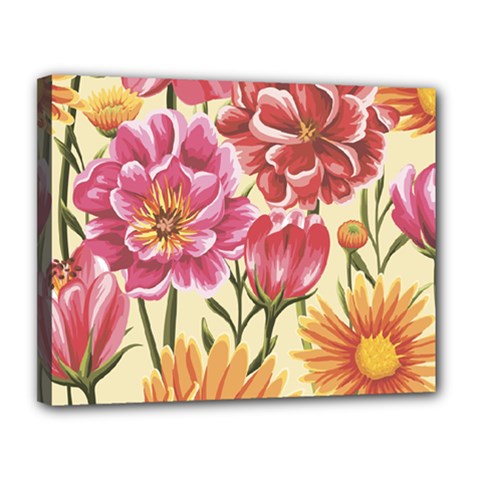 Retro Flowers Canvas 14  X 11  (stretched) by goljakoff