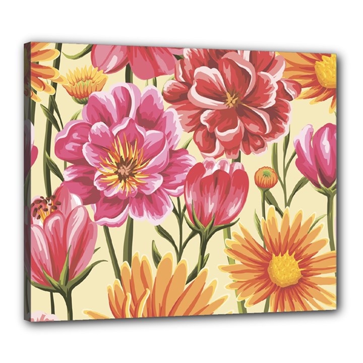 Retro flowers Canvas 24  x 20  (Stretched)