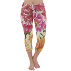 Retro Flowers Capri Winter Leggings  by goljakoff