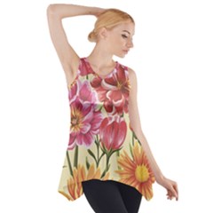 Retro Flowers Side Drop Tank Tunic by goljakoff