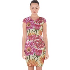 Retro Flowers Capsleeve Drawstring Dress  by goljakoff