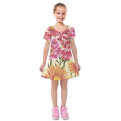 Retro Flowers Kids  Short Sleeve Velvet Dress by goljakoff