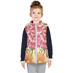 Retro Flowers Kids  Hooded Puffer Vest by goljakoff