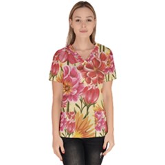 Retro Flowers Women s V-neck Scrub Top by goljakoff