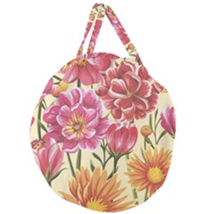 Retro Flowers Giant Round Zipper Tote by goljakoff