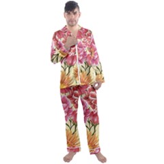 Retro Flowers Men s Long Sleeve Satin Pajamas Set by goljakoff