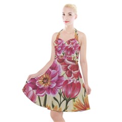 Retro Flowers Halter Party Swing Dress  by goljakoff