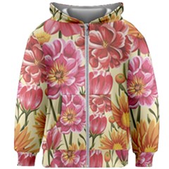 Retro Flowers Kids  Zipper Hoodie Without Drawstring by goljakoff